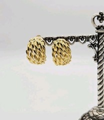 Weave Braid Hoop Earrings Clip On Gold Tone Couture Deco .75 in Vintage