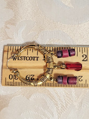 Vintage Bohemian Wire Wrap Red and Maroon Beads Hoop Earrings