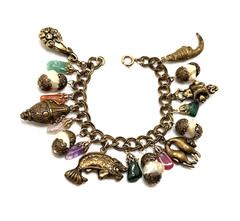 1950s MIRIAM HASKELL Unsigned Asian Charm Bracelet Semi Precious Stones 7.25″