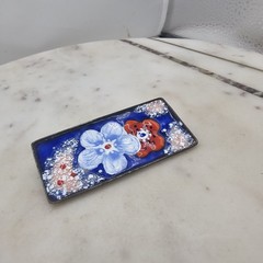 Vintage Enamel On Copper Floral Brooch Royal Blue Red White Studio Bar Pin Art