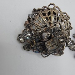 Vintage Estate Silver Metal Clip On Earrings Glass Gems