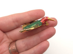 Vintage Signed MMA Metro Museum of Art Green Red Enamel Hummingbird Brooch Pin