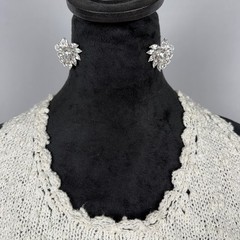 Vtg MONET Clip On Earrings Silver Tone Pear Cut Rhinestone Crystal Cluster EUC