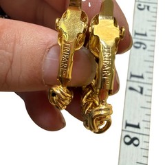 Trifari Clip On Hoop Earrings Gold Tone Twisted Chain Statement Classic Elegant