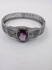 Antique Art Deco Rhodium Plated Filigree Bracelet JHP John Peckman Purple Stone