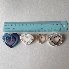 Vintage Heart Brooch Lot 8pc Enamel Ceramic Rhinestone Romantic Valentine