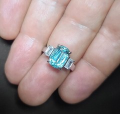 14k White Gold Engagement Ring 4.23ct.Natural Sky Blue Tourmaline Cushion Shape