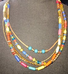 Vintage 5 Strand Beaded Necklace 23 Inch Long Total, 20 Inch With Hanging Chain