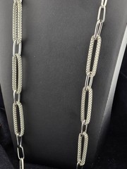 Graziano Signed Chunky Silver Tone Chain Necklace Mixed Link Statement 36″ – 39″