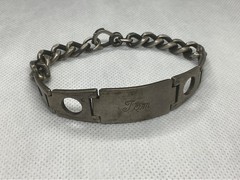 Vtg Curb Chain ID Bracelet MCM MADMEN Sterling Engraved “Tom” 8-1/2″ Patina 39+g