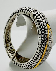 1990s 2 Tone  Designer Look 100 Crystal Hinged Bangle Bracelet 6 1/2”-7”