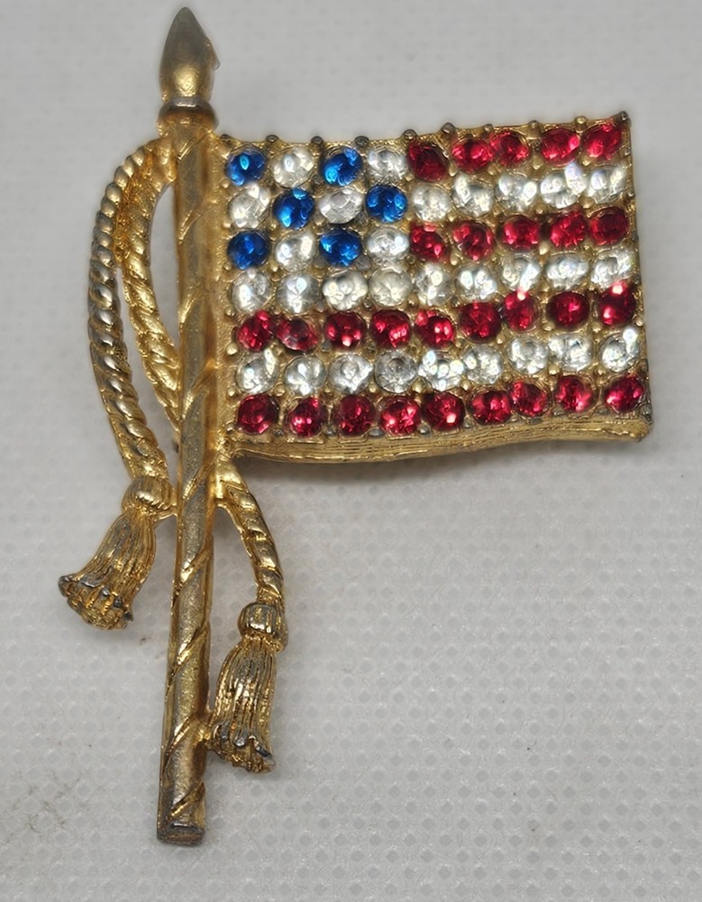 Vintage Rafaelian Signed American Flag Flag Brooch USA Flag