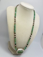 Vintage Southwestern Style Silver And Green Tone Necklace 19in Beaded Jewelry