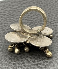 Vintage Silver Tone Coin Ring Adjustable Four Coin Design Indian Bohemian Sz 8