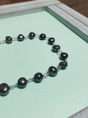 Peacock Baroque Pearls Necklace Dark Purple/Blue/Grey-Vtg 17.75″Sterling Silver
