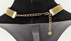 Vintage Gold Tone Mesh Choker Tassel Necklace Lapis Jadeite Stone Cabochons