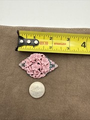 Art Deco Art Nouveau Molded Carved Pink Enamel Floral Brooch Pin
