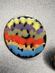 Vintage Cloisonné Enamel Stud Earrings Gold Tone Multicolor Abstract
