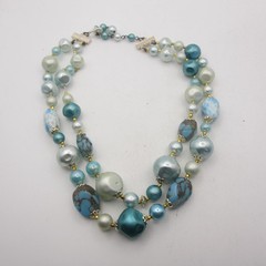 Vintage Beaded Necklace Blue Layered Japan 16 inch