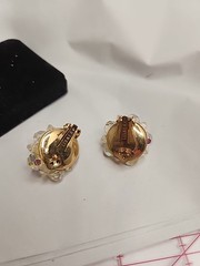 Lisner Vintage Ab Clear Crystal Beaded Cluster Clip-on Earrings Gold-toned