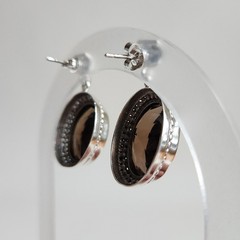 Vintage Sterling Silver Smoky Quartz Dangle Earrings | Oval Faceted Stones