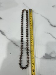 Brown Gemstone Beaded Necklace Round Polished Beads Hook Clasp 24 In Womens