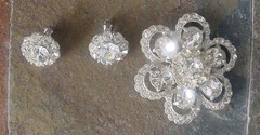 Vintage Clear Rhinestone Brooch and Earing Set Silver Tone Metal