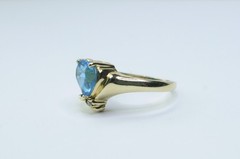 14K Gold Genuine London Blue Topaz & Diamond Accent “AJ 14K” Ring Sz 8 – 4.40 g
