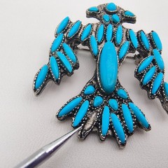 Vintage Thunderbird Brooch Silver Tone Faux Turquoise Southwestern Zuni Style