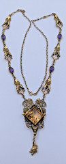 Signed GNS GEORGE STEERE Antique Art Nouveau Jewel TOPAZ GLASS Pendant Necklace