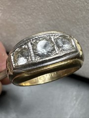 Vintage Uncas 18KT THGF Men’s 3 Stone Ring Size 8 Gold Filled Clear Stones
