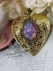 Gold Heart Locket Photo Harlequin Opal New Birthday Anniversary Wedding Necklace