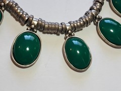 Vintage Old Pawn Necklace w 1″ Green Stones, Hand Made Coin Silver Settings 18″