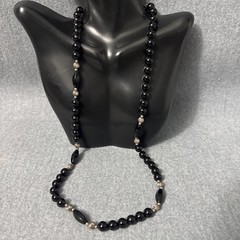 Vintage Sterling Silver And Black Onyx Necklace Beaded Ball Cocktail 25”