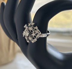 Vintage Signed 18KT HGE Cluster Cocktail Ring Sz 6.75 White Gold Plated Jewelry