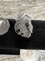 Birds And Blooms Pewter Brooch Pins Limited Edition Set Of 3 Vintage