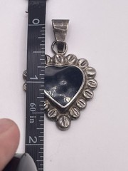 Vintage Sterling Silver Black Onyx Heart Pendant Southwestern Style Signed