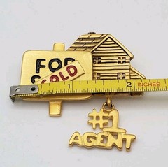Vintage TONA Realtor Brooch Pin Tone #1 Agent Dangle Charm Matte Gold Tone
