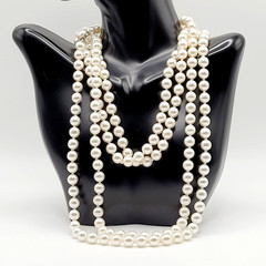 Classic Faux Pearl Long Opera Length Knotted Off White Luminous Necklace 72 inch