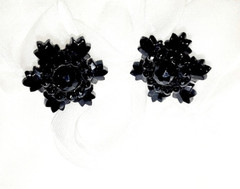 Czechoslovakia Black Snowflake Vintage Earrings