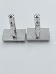 Cufflinks Rectangle Silver tone with horizontal black enamel lines