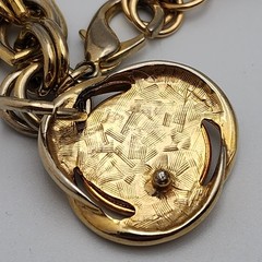 Vtg Bahama Coin Dangle Charm Gold Tone Bracelet 80s 90s Double Link Chain 7.5″