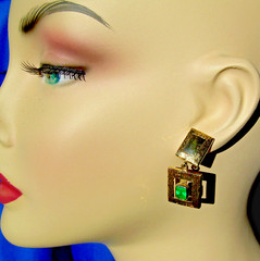 Original EARTH MINED EMERALD Deco Design Earrings Vintage Style Dangles 14K GOLD