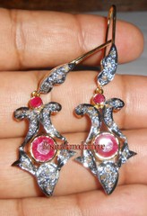 100% REAL & NATURAL 0.66ct ANTIQUE ROSE CUT DIAMOND VINTAGE RUBY DANGLE EARRINGS