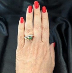 Vintage 1960s Jade Diamonds 14k Yellow White Gold Statement Ring Retro Mid Cent.