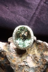 9.38ct Green Amethyst Praisiolite Cocktail Ring 14k White Gold with Diamonds