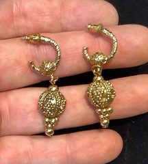 Vintage Ornate Gold Tone Roman Revival Drop Dangle Ball Earrings Pierced Ears
