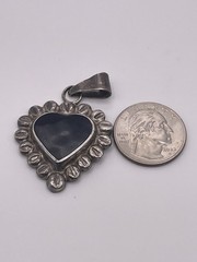 Vintage Sterling Silver Black Onyx Heart Pendant Southwestern Style Signed