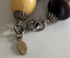 CADORO Buttermilk Bakelite Necklace Chunky Modernist Style Metal Wood Beads 40”