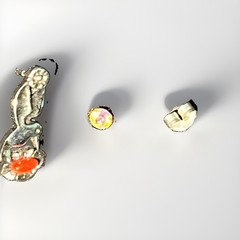 Vintage WJ Southwest Sterling Silver Red Coral Earring & Faceted Pink Opal Lot